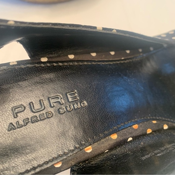 PURE Alfred Sung polka dot cork  beach heels-size 8 black and white - Picture 2 of 13